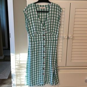 NWOT Loft Gingham Cap Sleeve Button Flare Dress, size 0